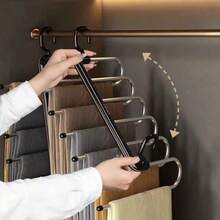 1pc Space-Saving 5/9 Tier Metal Pants Rack, Non-Slip Metal S-Shaped Closet Organizer With Hooks For Leggings And Long Pants, Wardrobe Accessory | Stable Clothes Hanger | Sturdy Metal Clothes Hanger - Multicolor - View 10