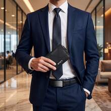 3PCS Men's PU Leather Wallet Belt Set With Greeting Card, Embossed Bifold Wallet And Automatic Buckle Belt, Christmas Birthday Father's Day Gift - Black - View 3