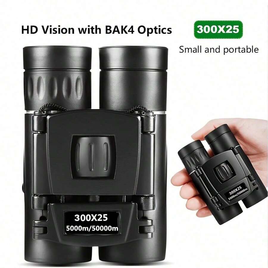 Teropong HD 300x25 yang Kuat, Pencitraan Jelas, Pembesaran 10x, Teleskop Mini Lipat Jarak Jauh 5000m, Lensa Optik BAK4 FMC, Cocok untuk Berburu, Olahraga, Berkemah di Luar Ruangan dan Bepergian - Hitam - View 1