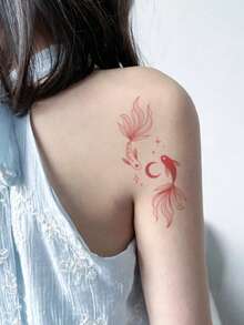 1pc Temperature‑Sensitive Color‑Changing Moon & Koi Fish Temporary Tattoo Sticker, Realistic Fake Tattoo Design, Suitable For Daily Wear, Bachelorette Party Favors, Music Festivals, Games, Graduation Gifts, Lasts 3‑5 Days - Multicolor - View 7