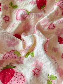 Strawberry Bow Print Duvet Cover Set, Soft Ruched Bubble Texture Bedding, Cute Girl's Room Decor 3 Pieces Set (1*Duvet Cover + 2*Pillowcases, No Filling) - Pink - View 7