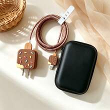 5pcs/Set Pastel Sweet Girl Style Ice Cream Shaped Charger Protective Case EVA Hard Shell Storage Bag, Includes Storage Bag/Protective Head Shell/ Wrap/Cable Tie, Soft Silicone Anti-Breakage Anti-Shock Anti-Drop Anti-Cat Bite Anti-Bend, Compatible With Apple 18/20 Charger Protection Storage, Super Convenient For Carrying And Storage, Essential Digital Accessory For Sweet Girls - Multicolor - View 4