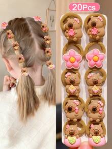 20pcs Multicolor Autumn/Winter Capybara Hair Ties, Gift For Girls, Children Hair Accessories, Cute Girl Hair Accessories - Multicolor - View 10