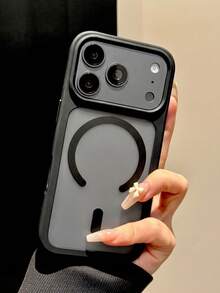 1pc Premium Skin-Friendly Matte Translucent Magnetic Phone Case, Compatible With IPhone 18 17 Pro Max 16 15 14 13 12 11 Pro, Supports Wireless Charging Transparent Shockproof Protective Case - Black - View 2