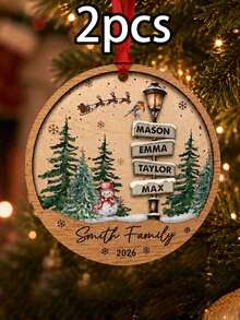 Custom Wooden Family Name Christmas Ornament, Personalized 2-5 Names Winter Signpost Decor, Rustic Snowman Forest Style, Customized Door And Wall Hanging, Customizable Christmas Tree Ornament, 2026 Family Keepsake, Wood Street Sign, Holiday Gift - Style C - View 9