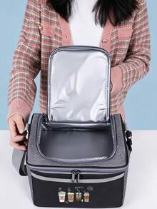 Four Cups Of Coffee Print Lunch Bag With Insulated, Dual-Compartment Lunch Bag With Shoulder Strap, Practical, Versatile Gift For Family And Friends - Multicolor - View 7