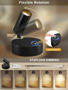 1pc Rechargeable Touch Dimmable Spotlight, Wireless Magnetic LED Wall Light, No-Drill Night Light, 3-Color Dimmable, Stepless Brightness Adjustment, Suitable For Bedroom, Bedside Companion Light, Living Room, Room Decoration, Home Decor Lighting - Multicolor - View 5