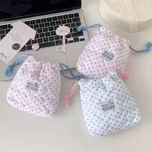 Minimalist Polka Dot Drawstring Makeup Bag, Girl's Cinched Top Skincare Storage Pouch, Portable Travel Organizer Bag - Rectangle - View 8