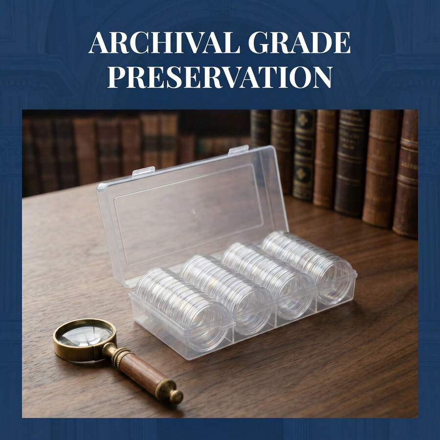 60 PCS Plastic Round Coin Storage Cases, 41mm Clear Coin Holders For Coin Collecting Organizer Supplies - A - View 1