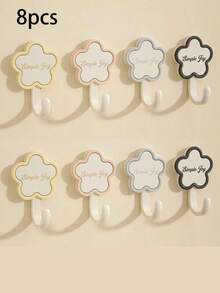 Cute Flower Adhesive Hooks & Wall Hangers, 4/8Pcs Floral Decorative Sticky Hooks Heavy Duty Load-Bearing, Waterproof No Drilling Damage Free Hanging Hooks For Bathroom Kitchen Bedroom Office Dorm, Clothes Towel Coat Organizer Home Wall Storage Decor - Multicolor - View 8