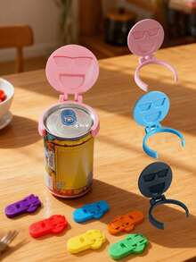 Portable Dust-Proof Sealed Lid For Cans, Suitable For Carbonated Drinks, Beer And Soft Drink Cans; Reusable, Hygienic Flip-Top Design, Fun Cartoon Style; Suitable For Kitchen, Home, Cafe, Restaurant, Party, Picnic And Travel Use. - Multicolor - View 2