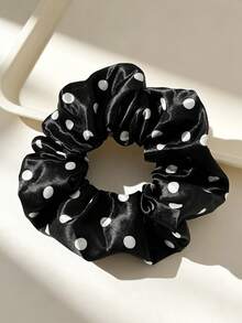 Women's Minimalist Elegant Satin Polka Dot Scrunchie, High-End Vintage French Style Versatile Hair Accessory, 12cm Extra Large - Multicolor - View 12