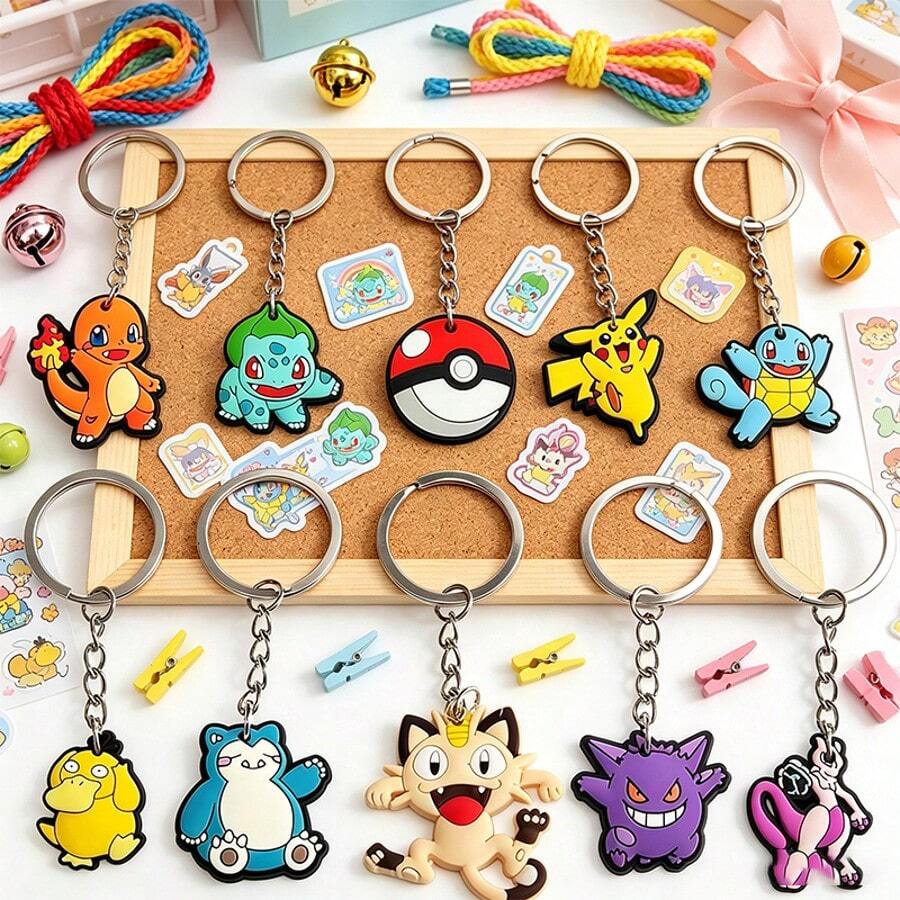 12pcs Pocket Monsters Classic Anime Theme Keychains, Creative Holiday Decoration Props, Can Decorate Bags, Arrange Party Scenes, Suitable As Birthday Party Gifts, Classroom Reward Gifts For Student Performance, Small Gifts For Party Guests, Random Style Shipment, High Cost-Performance Fun Small Items, Suitable For Halloween, Christmas And Various Festival Activities - Multicolor - View 1