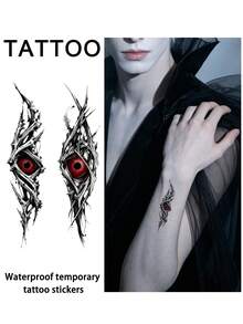 1pc Halloween Fake Eye Tattoo Sticker, Waterproof Sweat-Resistant Disposable Temporary Tattoo, Suitable For Women And Men Face, Arm, Waist, Chest, Leg, Abdomen, Neck, Hand, Finger, Back, Ideal For Party, Stage Performance, Modernist Body Art - Multicolor - View 1