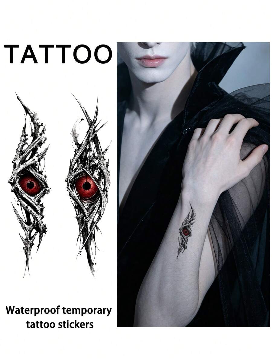 1pc Halloween Fake Eye Tattoo Sticker, Waterproof Sweat-Resistant Disposable Temporary Tattoo, Suitable For Women And Men Face, Arm, Waist, Chest, Leg, Abdomen, Neck, Hand, Finger, Back, Ideal For Party, Stage Performance, Modernist Body Art - Multicolor - View 1