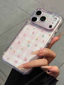 Y2K Pink Plaid Strawberry Star Bow Print Phone Case, Compatible With IPhone 18 Pro Max 18 Pro 17 Pro Max 17 Pro 17 16 Pro Max 16 Pro 16 15 Pro Max 15 Pro 15 14 Pro Max 14 Pro 14 13 Pro Max, Cute Shockproof Back Cover - Pink - View 3