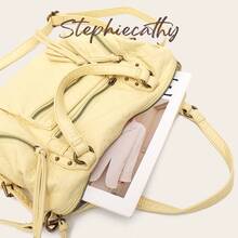 STEPHIECATHY 女款經典復古水洗PU皮革小肩背包 休閒斜挎包 日常通勤上班旅行用 夏季奶油黃 - Butter Yellow - 查看 6