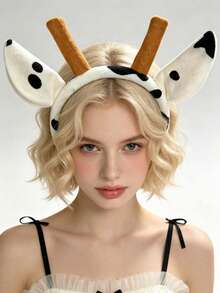 1pc/Set Halloween Party Cow Print Plush Headband Animal Ear Headband Costume Cosplay Role Play Stage Performance Party Headpiece - Multicolor - View 1