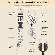 1pc Fashionable Sliding Badge Holder With Floral Pattern And Scroll, Retractable Quick Release, Badge Holder With Rotating Badge Clip And Detachable Lanyard, Horizontal Card Protector, Medical Assistant Badge Buddy Suitable For Office Staff, Nurses, Teachers, Doctors Office Supplies - Daisy Flower Style - View 4
