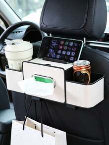 Multifunctional Car Seat Back Organizer, Dual Cup Holders + Tissue Box + Phone Storage, Easy Installation, Keep Car Interior Tidy - Multicolor - View 12