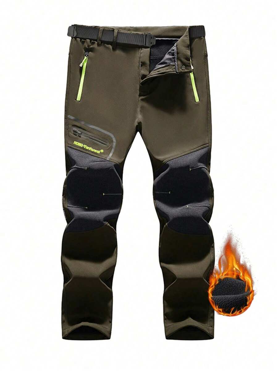 Men's Autumn/Winter Outdoor Sports Hiking Straight Leg Thermal Lined Pants,Fleece,Skiing - Army Green - View 1