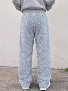 Men's Casual Sports Fleece Lounge Pants, Straight Leg, Drawstring Waist, Polyester Material, Casual Long Pants, Available In Multiple Colors, Unisex - Baby Blue - View 8