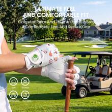 FINGER TEN Women Golf Glove With Ball Marker 1 Pack For Left Hand, Breathable Half Finger Design With Beer & Golf Club Patterns For Stable Swing Performance, Comfortable Fit For Ladies - White - View 3