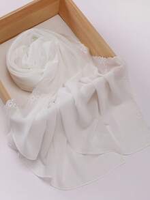 1pc New Fashion Multi-Color Chiffon Embroidered Lace Headscarf With Wavy Floral Embroidery And Hemmed Edge, Long Shawl Scarf - Multicolor - View 10