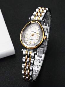Women's Luxury Water Drop Shaped Digital Dial Quartz Watch, Elegant Two-Tone Alloy Strap Wristwatch, Gift For Girlfriend (1pc/Set) Watch Box Not Included - Multicolor - View 6