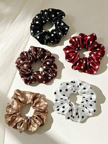 Women's Minimalist Elegant Satin Polka Dot Scrunchie, High-End Vintage French Style Versatile Hair Accessory, 12cm Extra Large - Multicolor - View 5
