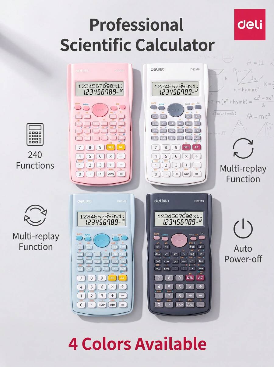 DELI La calculadora D82MS es ideal para el estudio y la oficina, y ofrece una amplia gama de funciones de cálculo, teclas sensibles y duraderas, un consumo de energía de larga duración y una gran pantalla de dos líneas. Está disponible en color rosa claro. - Rosa Pálido - Ver 1