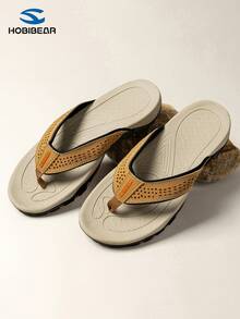 HOBIBEAR Men's Outdoor Flip Flops, Non-Slip Arch Support Thong Sandals, Breathable Hollow-Out Beach Shoes For Summer - Khaki - View 6