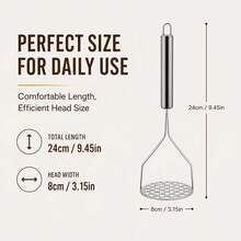 2Pcs 26cm/10.24in Heavy‑Duty Rust‑Resistant Stainless Steel Potato Masher Set, Minimalist Kitchen Gadget, Wave & Round Hole Shape Manual Food Crusher With Hanging Loop, For Baby Food Making Home Cooking Restaurant Prep Vegetable Fruit Mashing - Multicolor - View 4