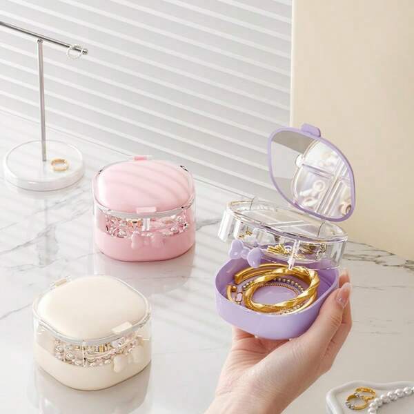1PC Travel Portable Jewelry Box, Double‑Layer With Lid Jewelry Storage Case For Necklaces Rings Earrings Studs Organizer