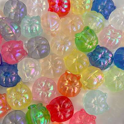 12pcs Multicolor UV Pumpkin Cat‑Ear Acrylic Through‑Hole Beads For DIY Bracelets, Phone Charms, Keychains Handmade Craft Supplies