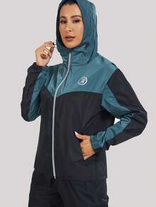 1pc Women's Waterproof Lightweight Packable Hooded Raincoat, Windproof Jacket For Golf, Hiking, Travel Sports - Dark Green - View 7