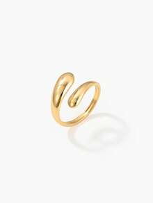 Vandermere 1pc 18K Gold Plated Stainless Steel Adjustable Open Ring, Teardrop Colorblock Design, Elegant Jewelry Gift, Bohemian Style - Water Drop - View 12