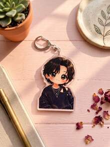 1Pc/6Pcs K-Pop Theme Acrylic Keychains, Featuring Chibi Member Casual & Stage Outfit Designs With Glasses And Jacket Styles, Fashionable Bag Charms, Suitable For Back To School, Gift For K-Pop Fans, Exquisite Collection, All-Season Use. - Multicolor - View 7