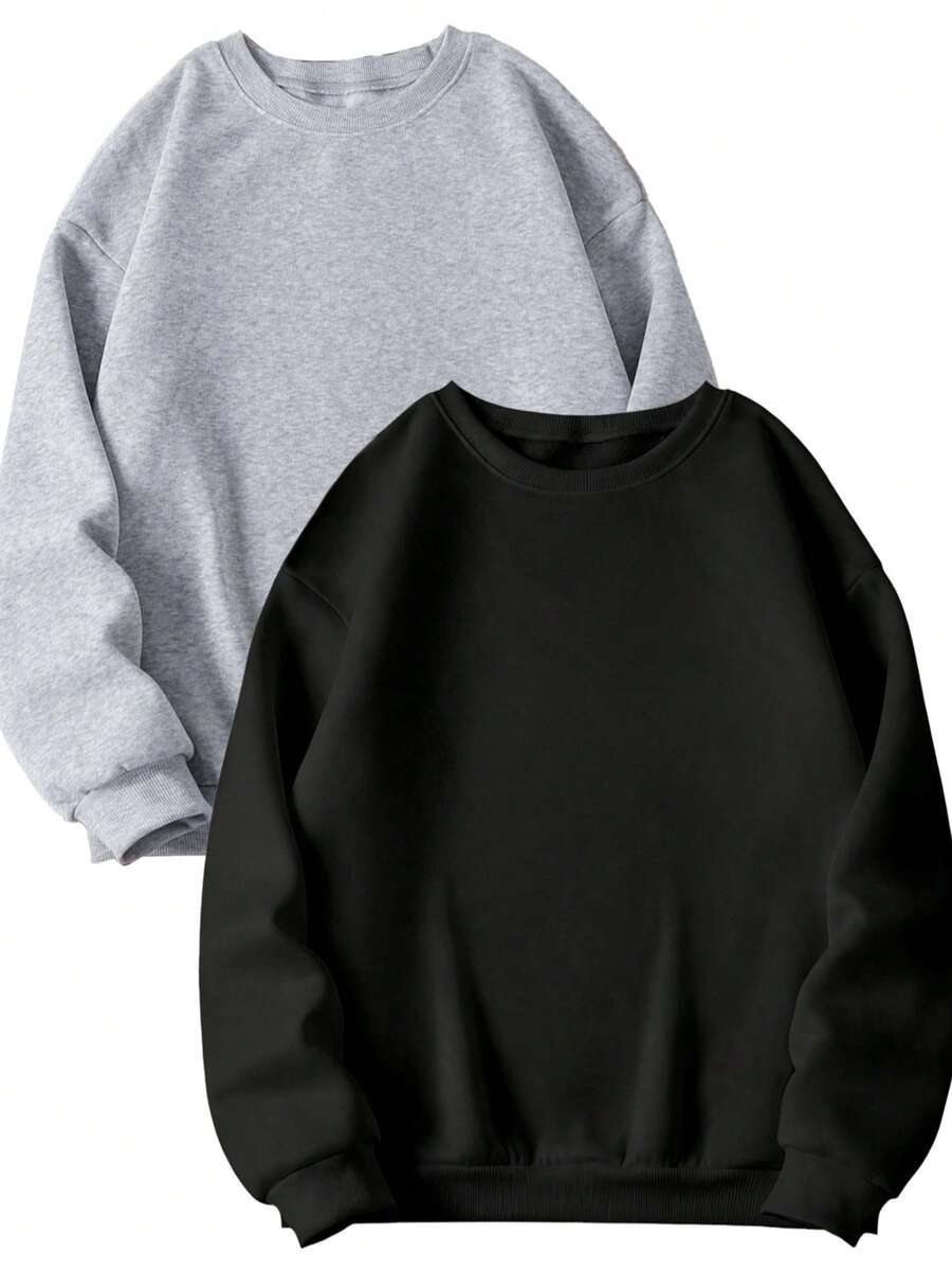 Plus Size 2pcs/Set Women's Fleece Sweatshirt Set, Round Neck Pullover, Autumn/Winter Fleece Fabric, Women's Sweatshirt, Sportswear, Suitable For Casual, Sports, Outdoor Activities, Travel, Etc. - Multicolor - View 1