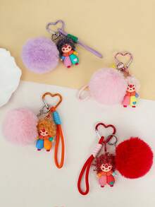 1pc Cute Keychain, Cartoon Fluffy Bag Charm, Adorable Women's Bag Pendant, Car Key Ring Charm, Suitable For Backpack, Handbag, Tote Bag, Key Decoration, Birthday Gift, Friend Small Gift And Daily Accessory - Multicolor - View 3