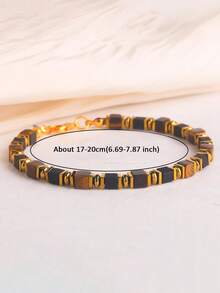 Vintage Men's Tiger Eye & Obsidian Square Bead Bracelet, Wealth, Prosperity & Luck Bohemia Minimalist Jewelry Gift, Suitable For Daily Wear / Holiday - Multicolor - View 3