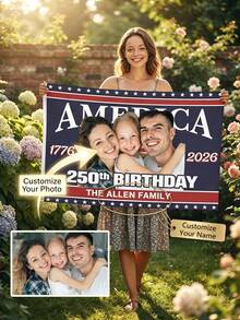 Customized 250th Anniversary American Flag - Customized Name, Customized Images, Independence Day Flag, Outdoor Courtyard Flag, Suitable For Parties, Outdoor Displays, Holiday Decorations, Customized Gifts, Indoor And Outdoor Decorations - Multicolor - View 1