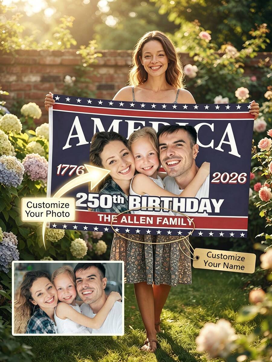 Customized 250th Anniversary American Flag - Customized Name, Customized Images, Independence Day Flag, Outdoor Courtyard Flag, Suitable For Parties, Outdoor Displays, Holiday Decorations, Customized Gifts, Indoor And Outdoor Decorations - Multicolor - View 1