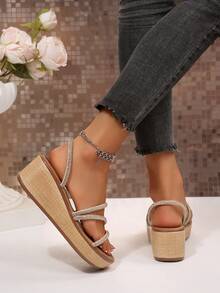 WomenEmbossed Wedge Slide Sandals, Open‑Toe Slip‑On Summer Platform Slippers - Silver - View 5