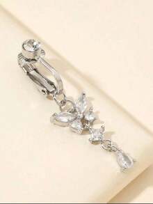 1pc Silver Non-Piercing Butterfly Fake Belly Button Piercing Clip On Fake Piercing Suitable For Daily Wear By Women - Silver - View 4