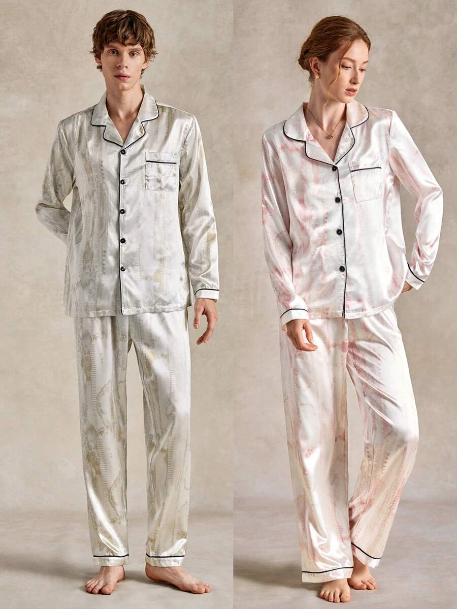 EverLounge Men's And Women's Satin Printed Pajama & Loungewear Sets – Elegant, Premium "Old Money" Style For Couples - Multicolor - View 1