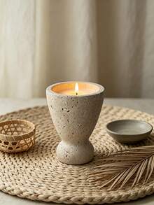 1pc Aesthetic Bulky‑Base Curved Outline Candle Holder Practical Candle Container For Dining Table Entryway Bedroom Wedding Festive Home Decoration - Stone Cup - View 5