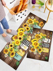 1pc 2D Autumn Floor Mat, Vintage Sunflower Pattern Diatomaceous Earth Mat, Super Absorbent, Non-Slip, Perfect For Bathroom, Kitchen And Dining Room, Quick Dry, Machine Washable, Perfect Gift For Home Decor And Bathroom Mat, Autumn Gift! - Multicolor - View 6