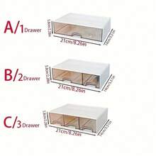 1pc Plastic Desktop Storage Organizer Box With Drawer,Space Saving Desk Organizer For Home Office And Study Room, Stackable Storage Box For Makeup Stationery And Craft Supplies,Large Capacity Storage Organizer For Bedroom Essentials,Home Organization - Multicolor - View 3