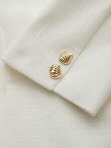 Women's Round Neck Short Sleeve Double-Breasted Coarse Wool Blazer - White - View 6